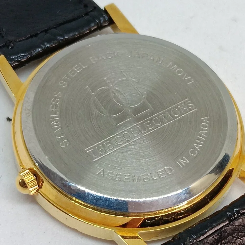 Great Dane 33mm Women's Gold Tone Black Leather Band Dog Watch